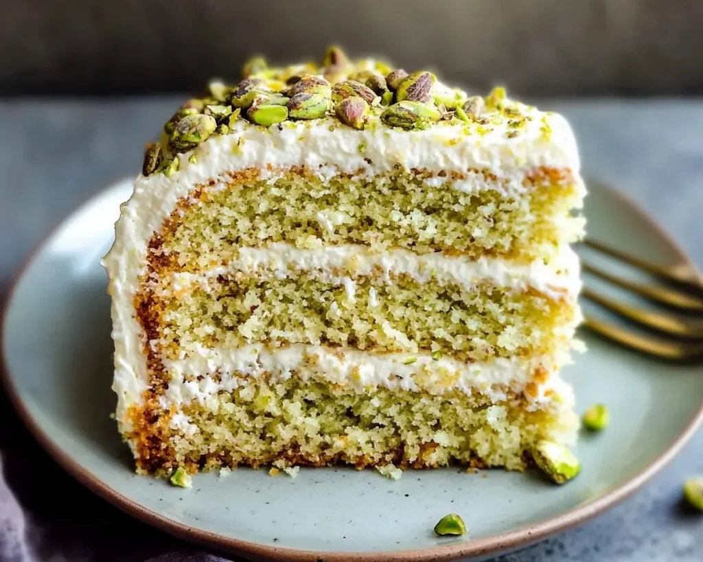 Pistachio Butter Cake Recipe 5 pistachio butter cake on a plate
