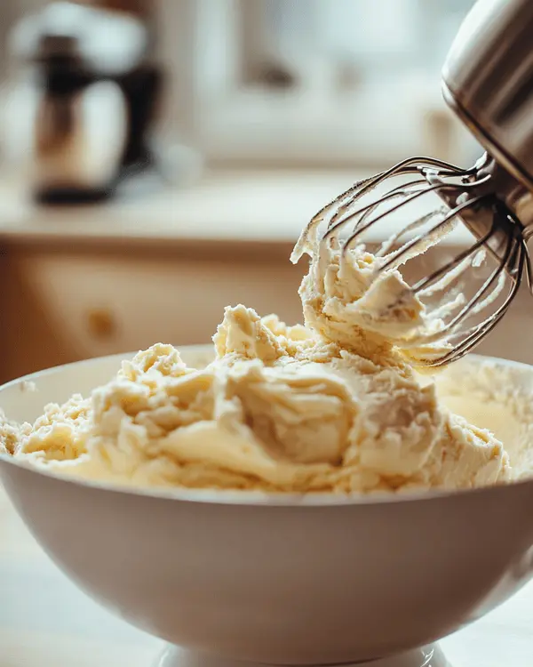 Stand mixer with paddle attachment creaming butter and brown sugar until light and fluffy for peanut butter pretzel cookies