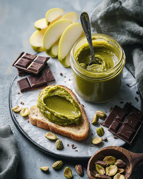Dubai Pistachio Butter Recipe 4 Various ways to serve Dubai pistachio butter - on toast, with fruit, and in chocolate
