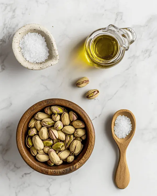 Dubai Pistachio Butter Recipe 2 Dubai pistachio butter recipe ingredients laid out - pistachios, oil, and sea salt